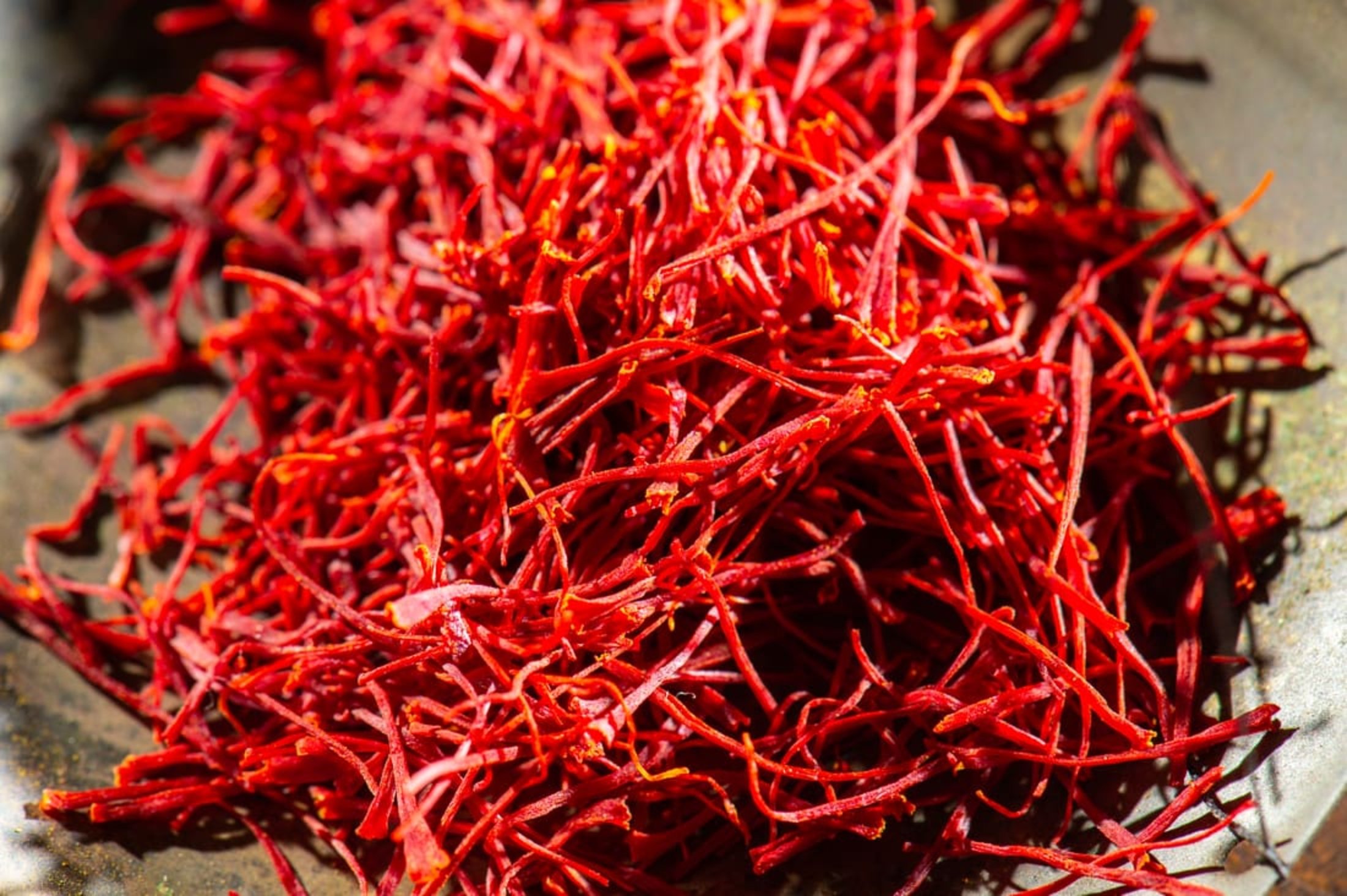 Photo des stigmates rouges de la fleur de safran