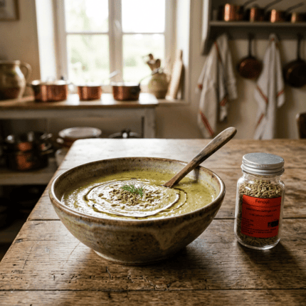 Image d’un velouté de courgettes avec du fenouil
